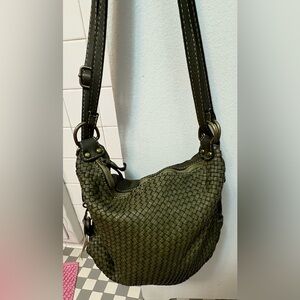 NWT - Dark Green Woven Italian Leather Shoulder Bag/backpack & dust cloth